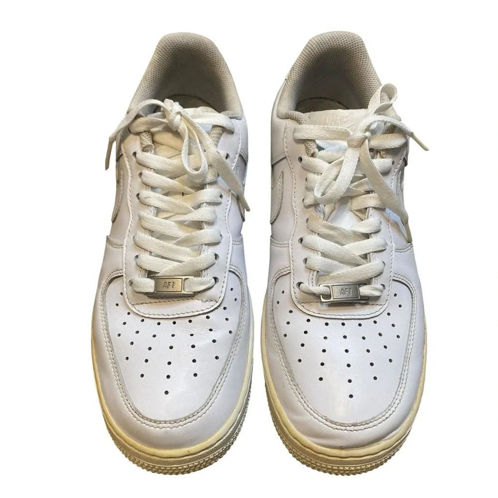 Nike Air Force 1 Leather Athletic Shoes Men 8.5 EU 42 White Leather Low Top
